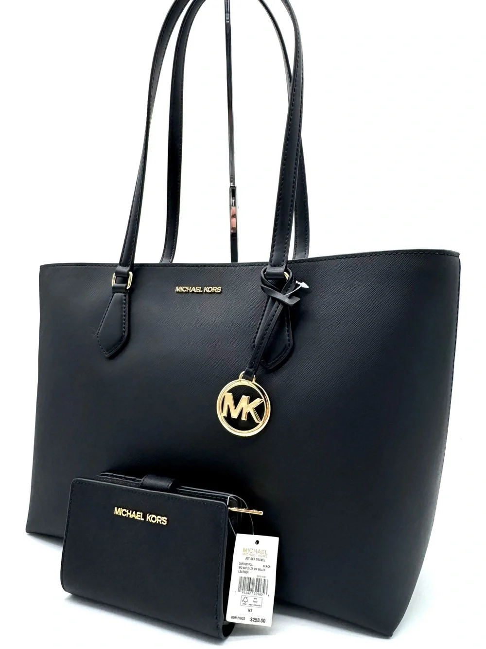 Michael Kors Bag Large Sheila Mf Tote Bag & Matching Bifold Wallet Black/Gold